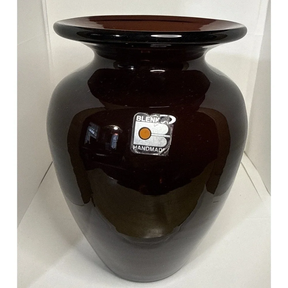 Vtg Blenko Glass Amethyst Vase, 1980-90s‎ sticker  6.75